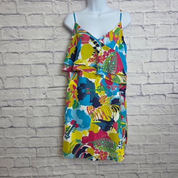 J. Crew Dress Womens Size 10 Colorful Ruffle Adjustable Straps Mini Dress - Picture 1 of 15